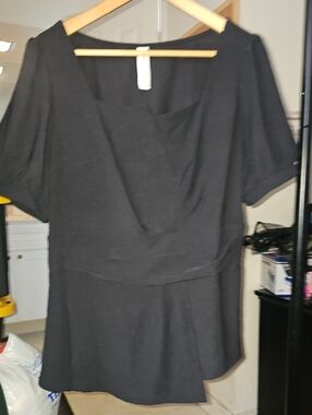 Black Short-Sleeve Peplum Blouse